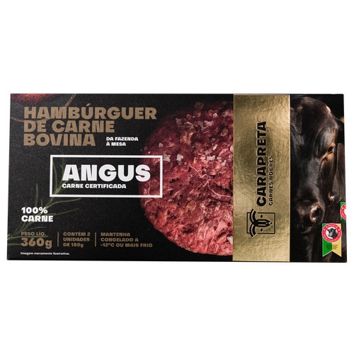 Hambúrguer de Carne Bovina Angus Carapreta Caixa 360g 2 Unidades