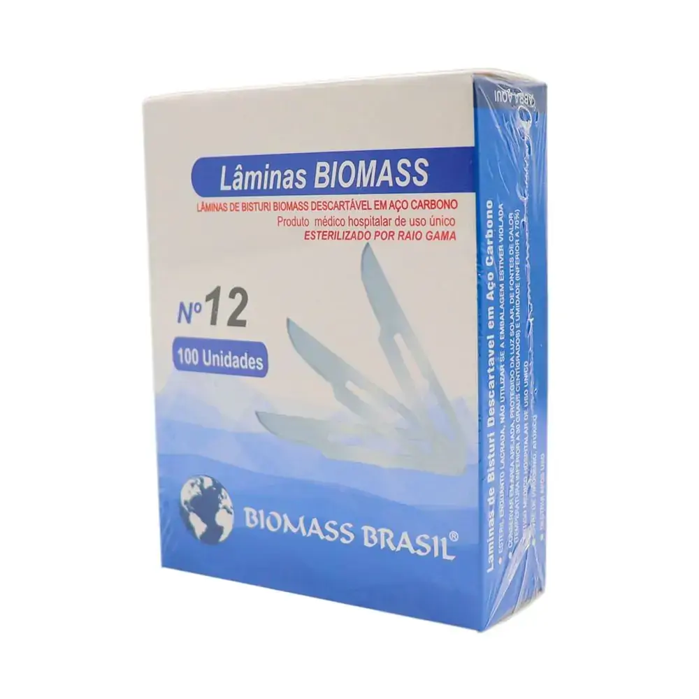 Lâmina De Bisturi Aço Carbono Nº12 Caixa Com 100 - Biomass Brasil