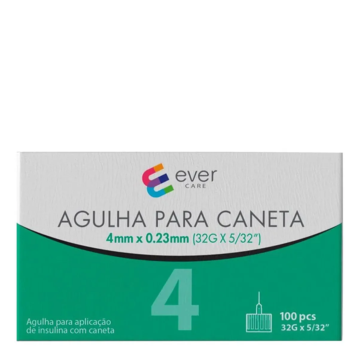 Agulha Caneta Insulina Ever Care 4mm 100 Unidades