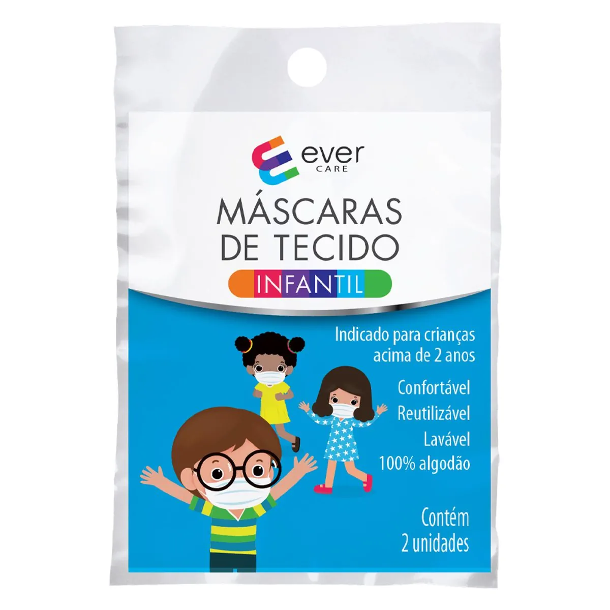 Kit Máscara de Tecido Ever Care Infantil 2 Unidades