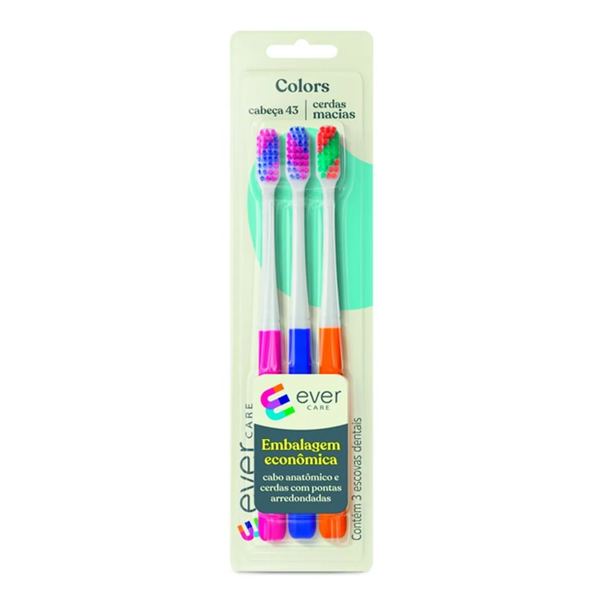 Escova Dental Ever Care Colors 3 Unidades