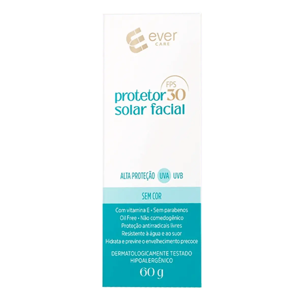 Protetor Solar Facial Ever Care FPS30 Sem Cor 60g - Protetor Solar Facial Ever Care FPS 30 60g