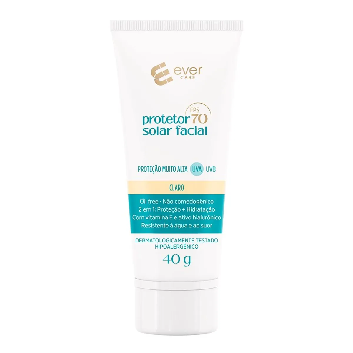 Protetor Solar Facial Ever Care FPS 70 com Cor Claro 40g