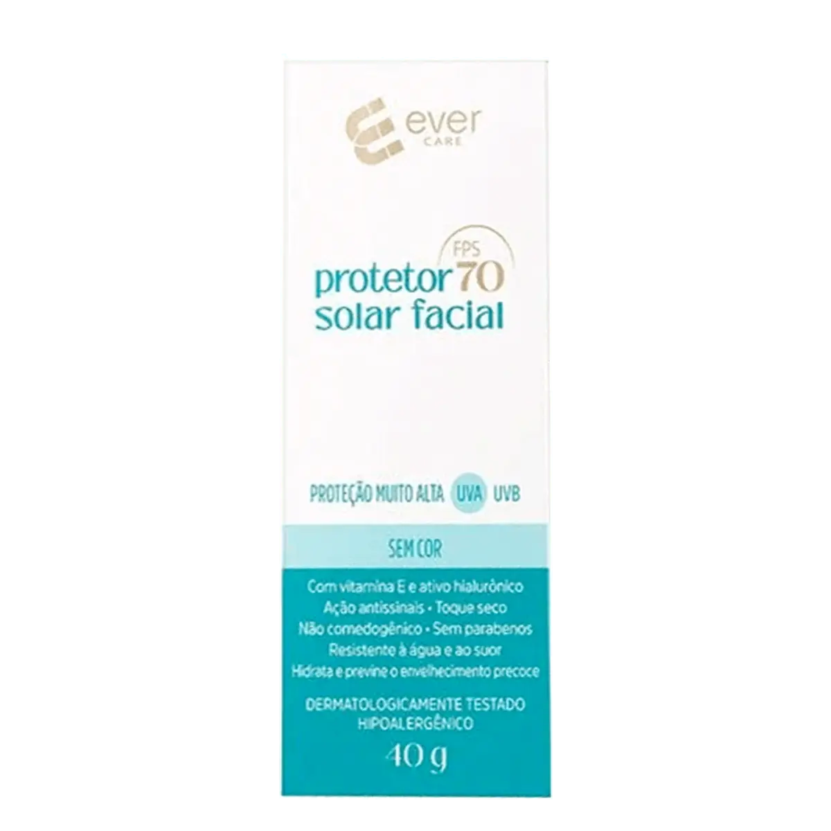 Protetor Solar Facial Ever Care FPS70 Sem Cor 40g - Protetor Solar Facial Ever Care FPS 70 40g