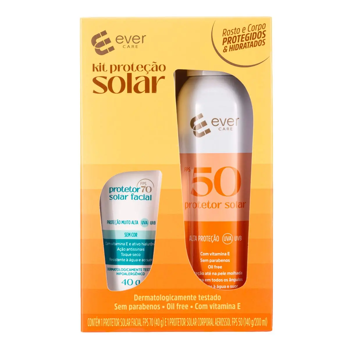 Kit Ever Care Protetor Solar Facial FPS 70 40g + Corporal FPS 50 200ml Aerossol