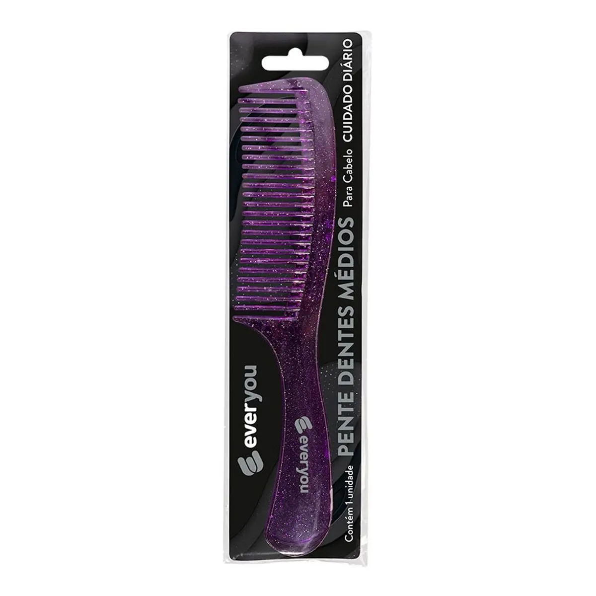 Pente para Cabelo Ever You Dentes Largos Glitter 1 Unidade - Pente para Cabelo Ever You Dentes Médio