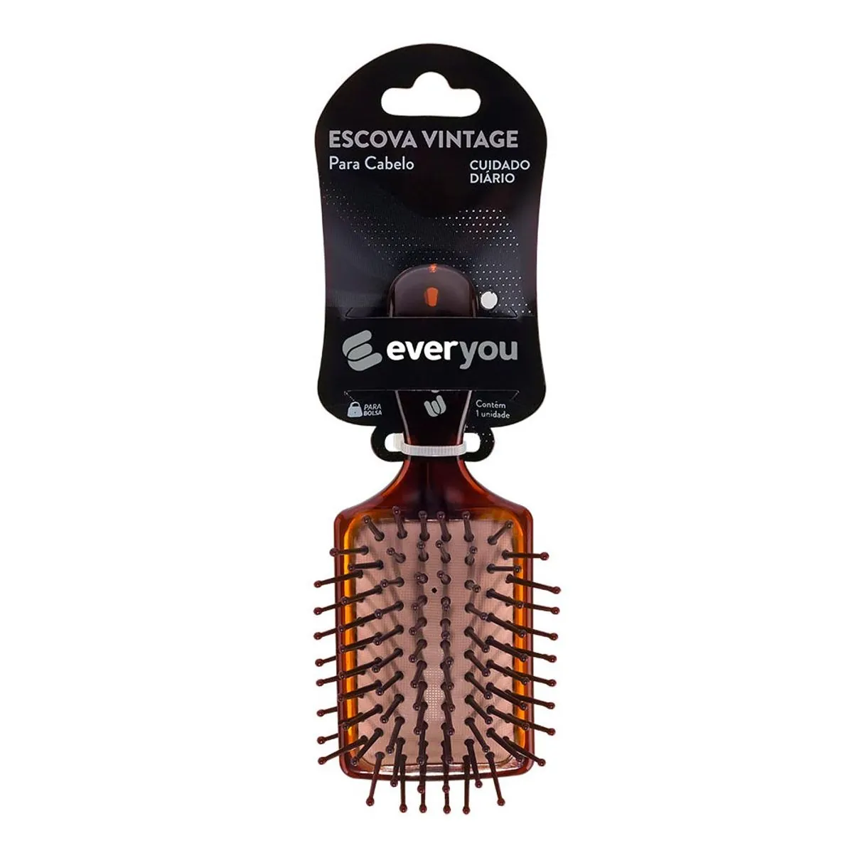 Escova para Cabelo Ever You Raquete de Bolsa Vintage Tartaruga 1 Unidade