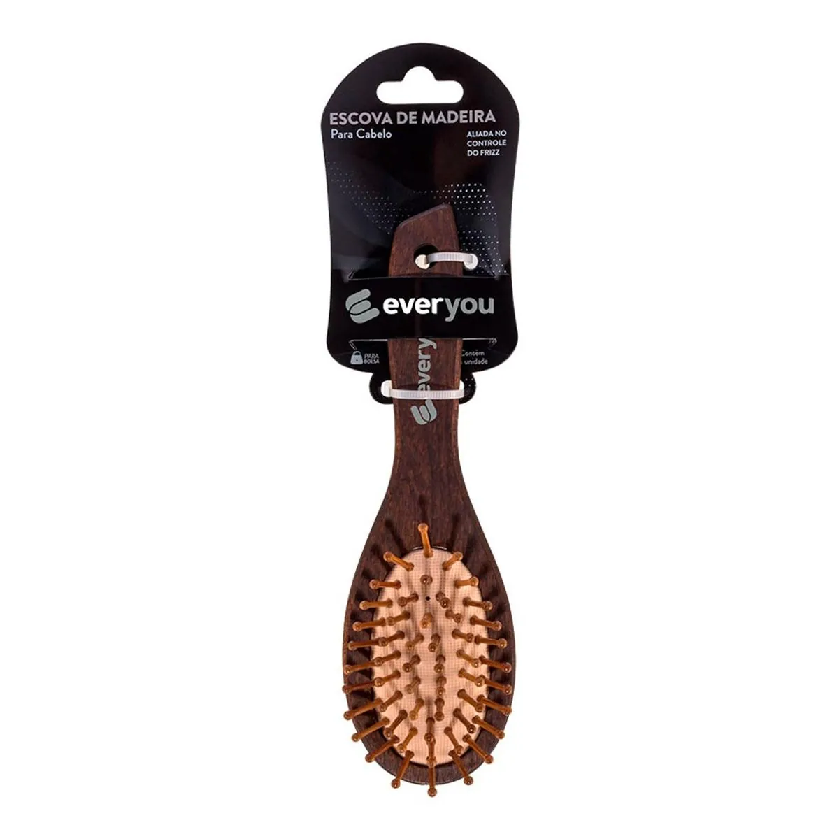 Escova de Cabelo Ever You Modelo Oval de Madeira para Bolsa 1 Unidade