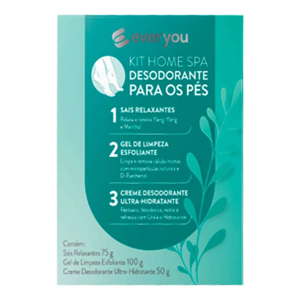Kit Ever You Home SPA Dos Pés Sais Relaxantes 75g + Gel Esfoliante 100ml + Creme Hidratante 50g