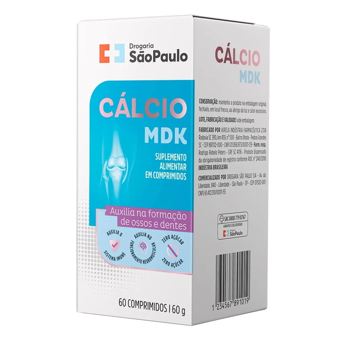Cálcio MDK Drogarias São Paulo 60 Comprimidos