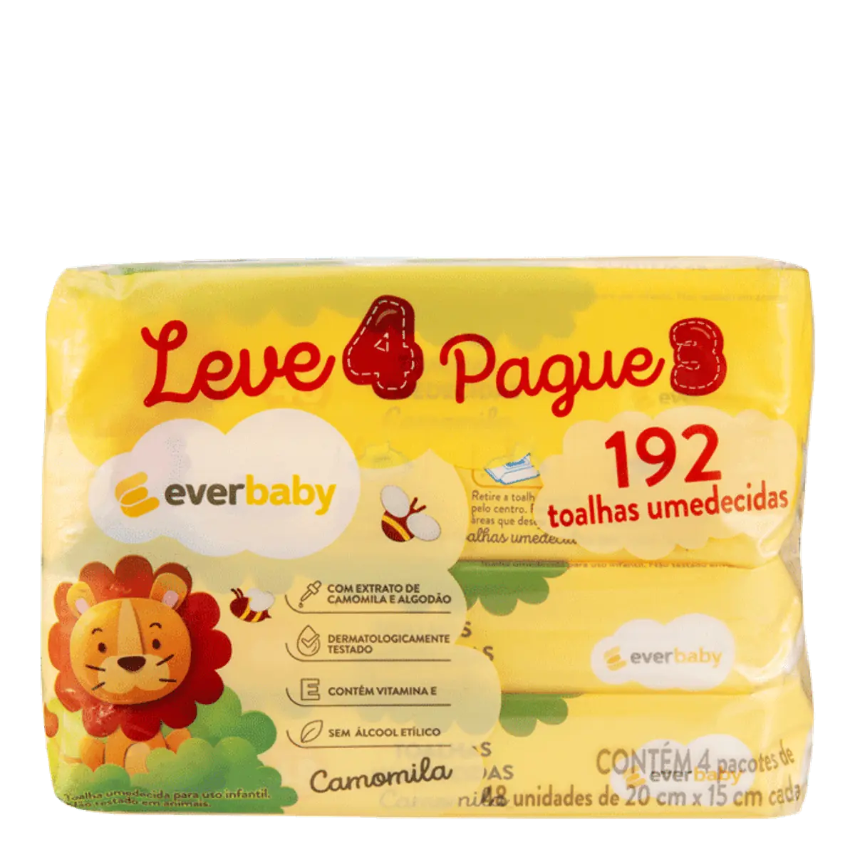 Kit Toalhas Umedecidas Ever Baby Camomila 4 Pacotes com 48 Unidades Cada