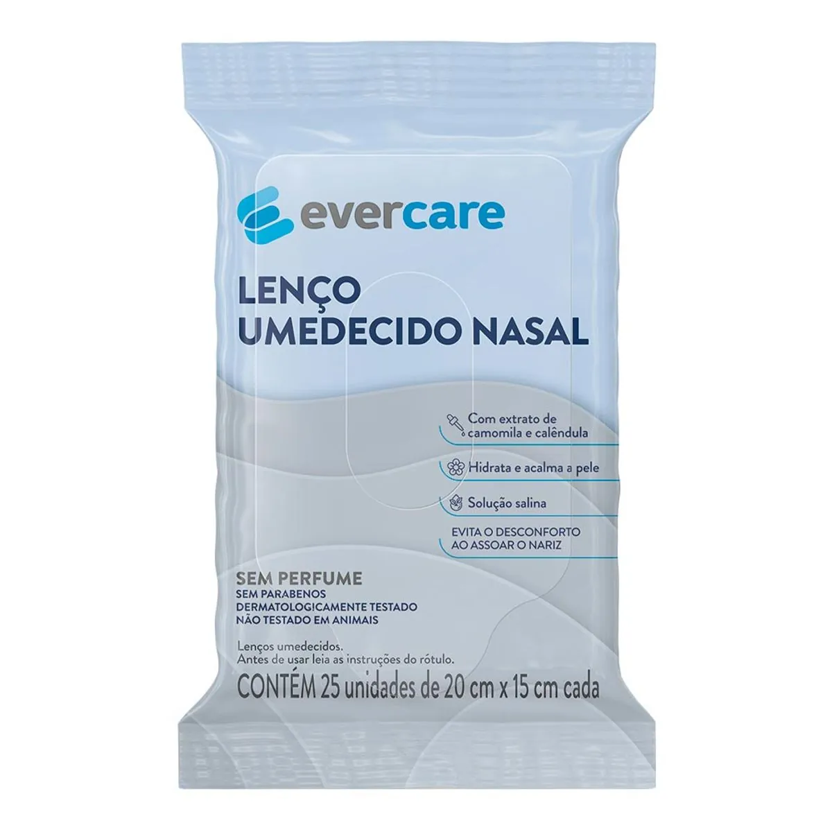 Lenço Umedecido Nasal Adulto Ever Care Sem Perfume 25 Unidades