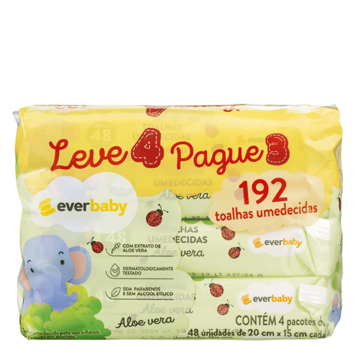 Kit Toalhas Umedecidas Ever Baby Aloe Vera 4 pacotes 48 Unidades