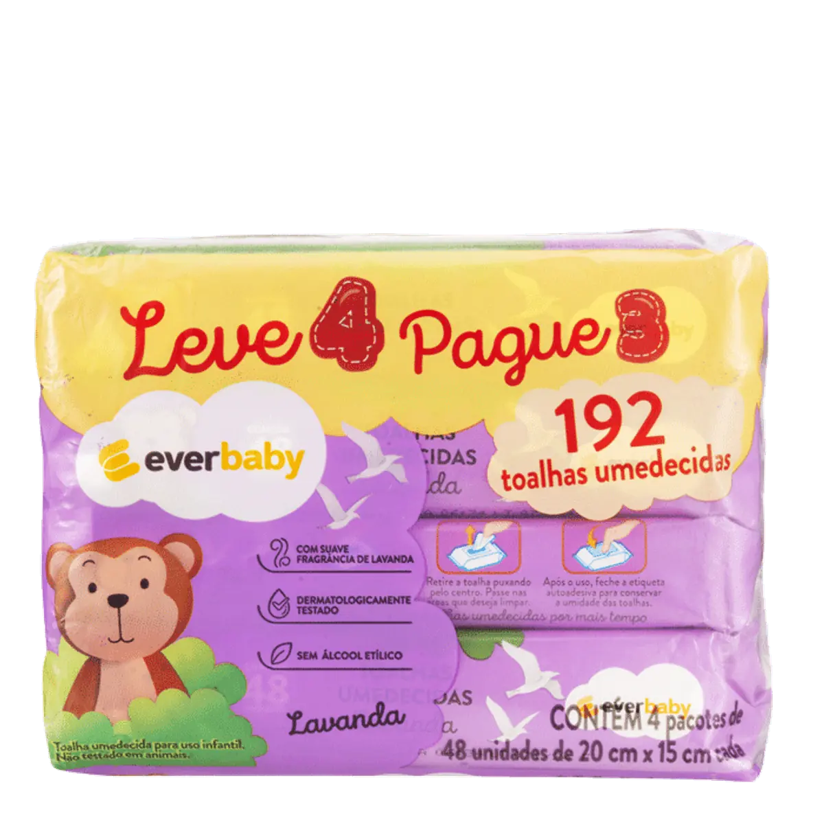 Kit Toalhas Umedecidas Ever Baby Lavanda 4 pacotes 48 Unidades