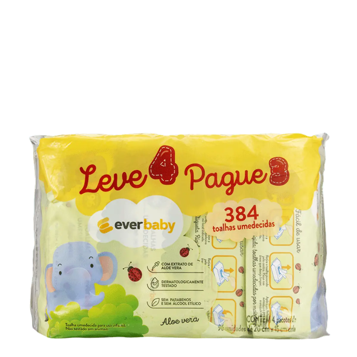 Kit Toalhas Umedecidas Ever Baby Aloe Vera 4 Pacotes 96 Unidades
