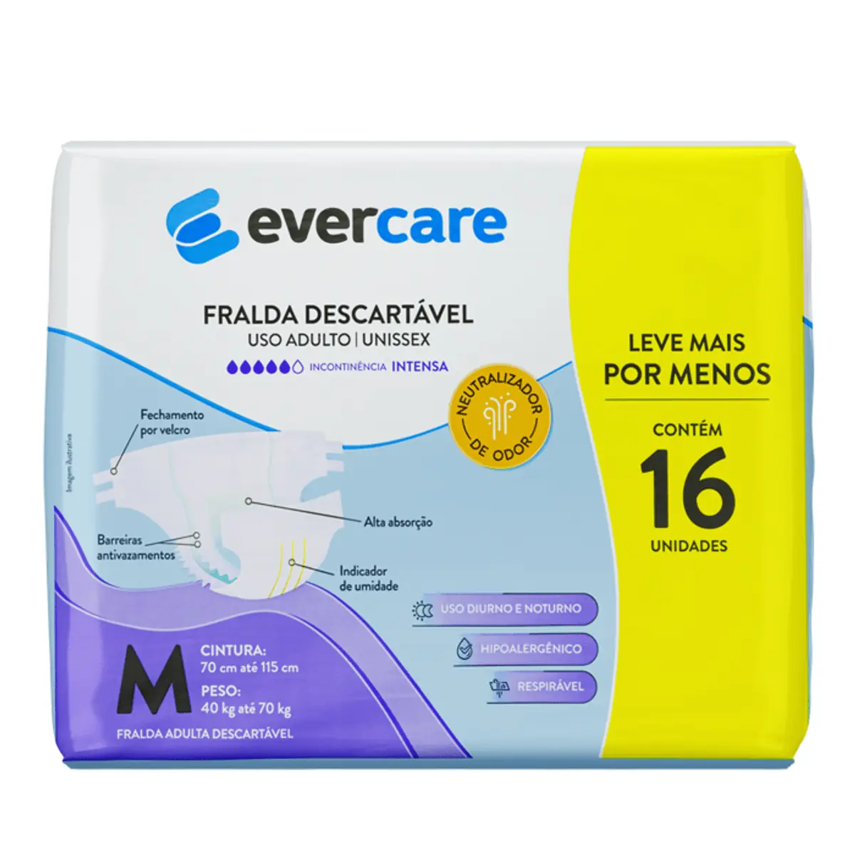 Fralda Descartável Adulto Ever Care M 16 Unidades