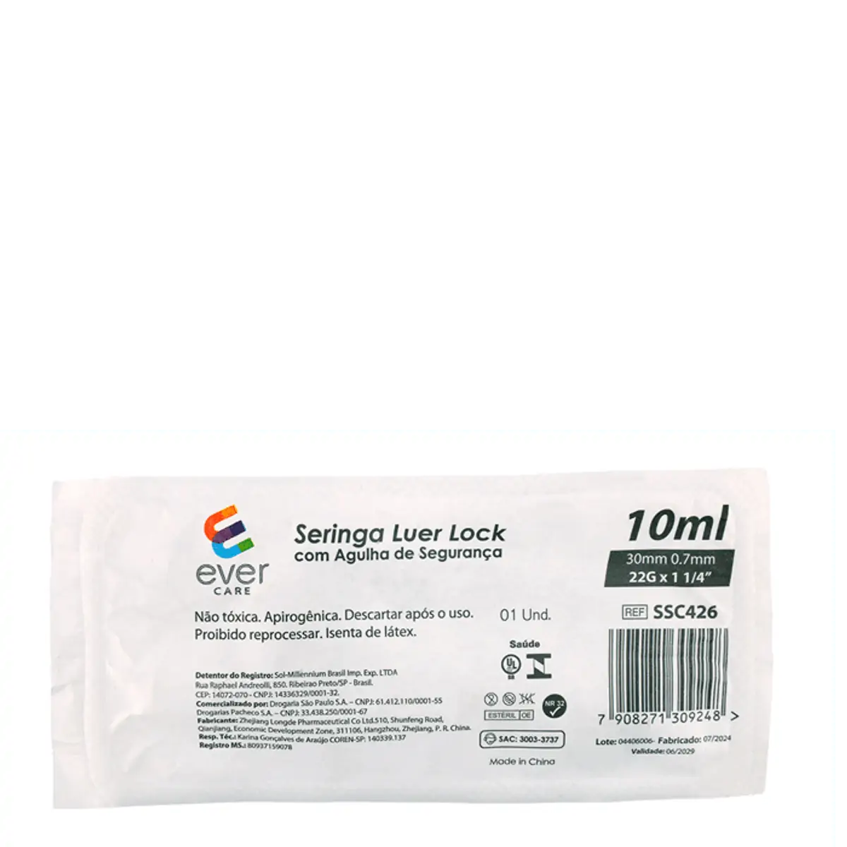 Seringa 10ml Ever Care Com Agulha 1 Unidades
