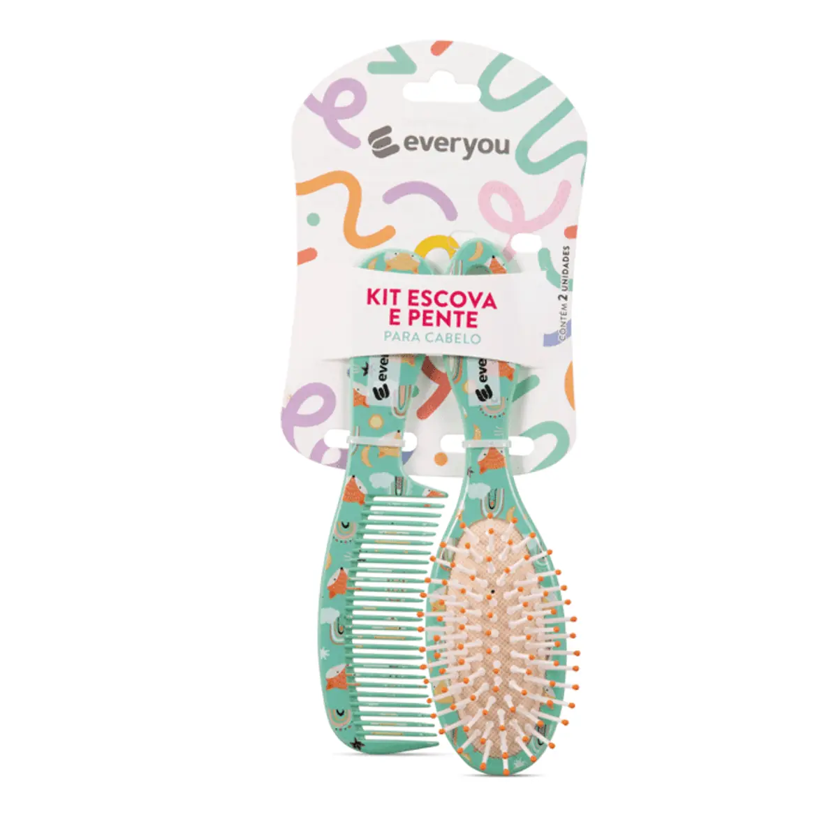 Kit Escova e Pente para Cabelo Ever You Fox 1 Unidade