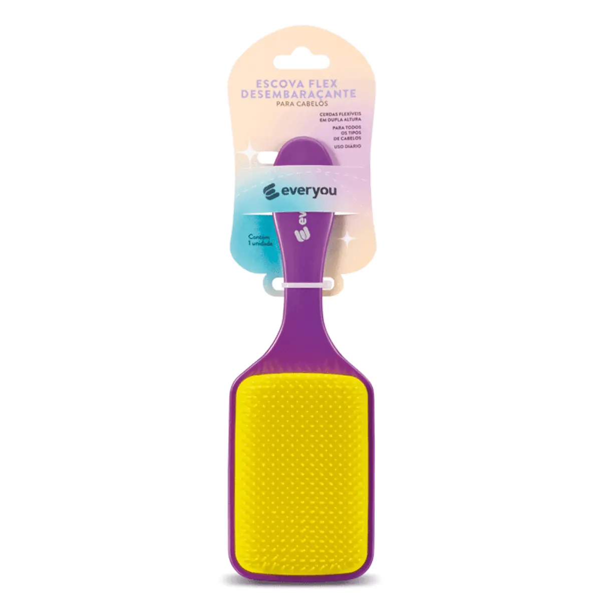 Escova para Cabelo Raquete Ever You Free Flex Roxo e Amarelo 1 Unidade