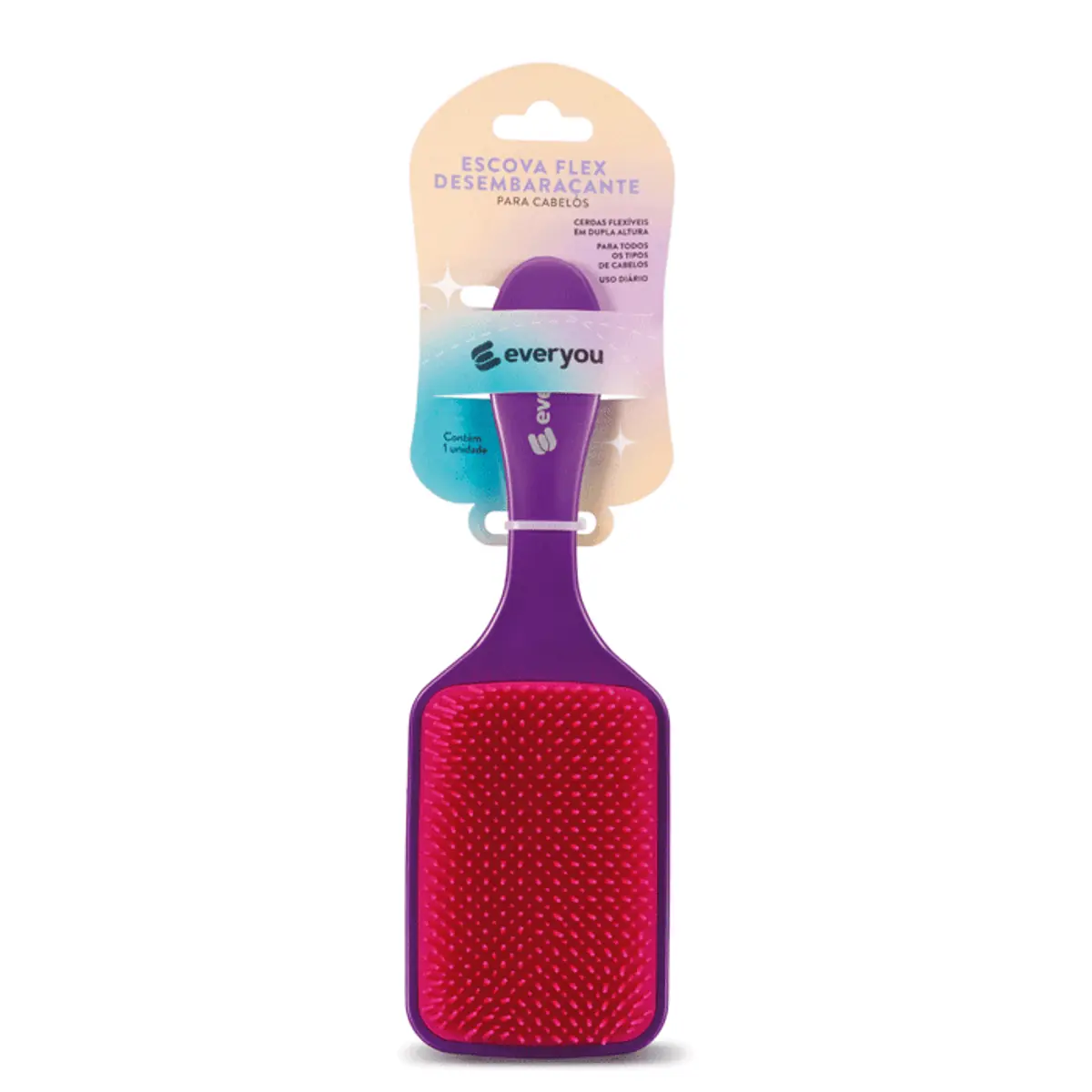 Escova para Cabelo Raquete Ever You Free Flex Roxo e Rosa 1 Unidade