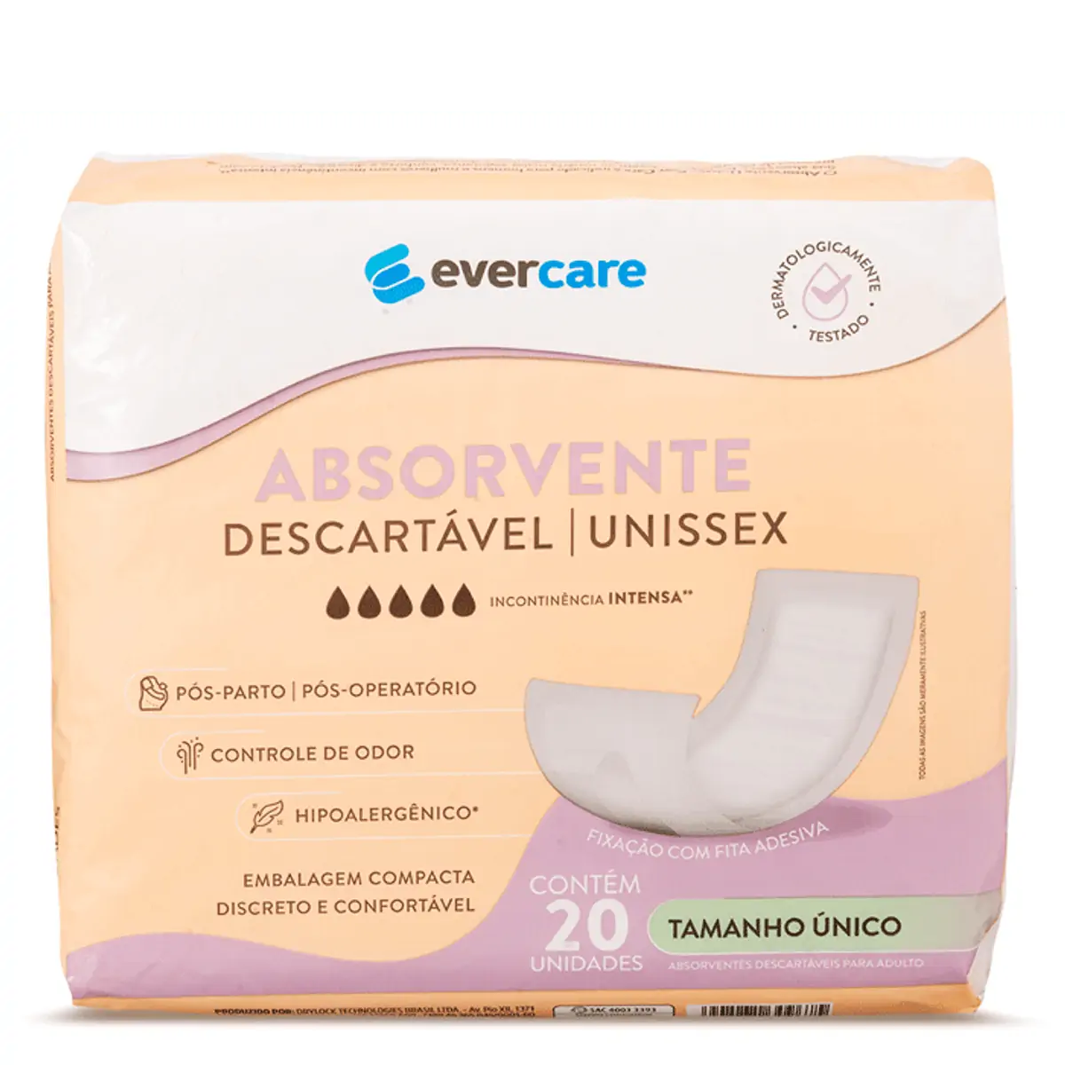 Absorvente Geriátrico Ever Care Unissex Incontinência Urinária Intenso 20 Unidades