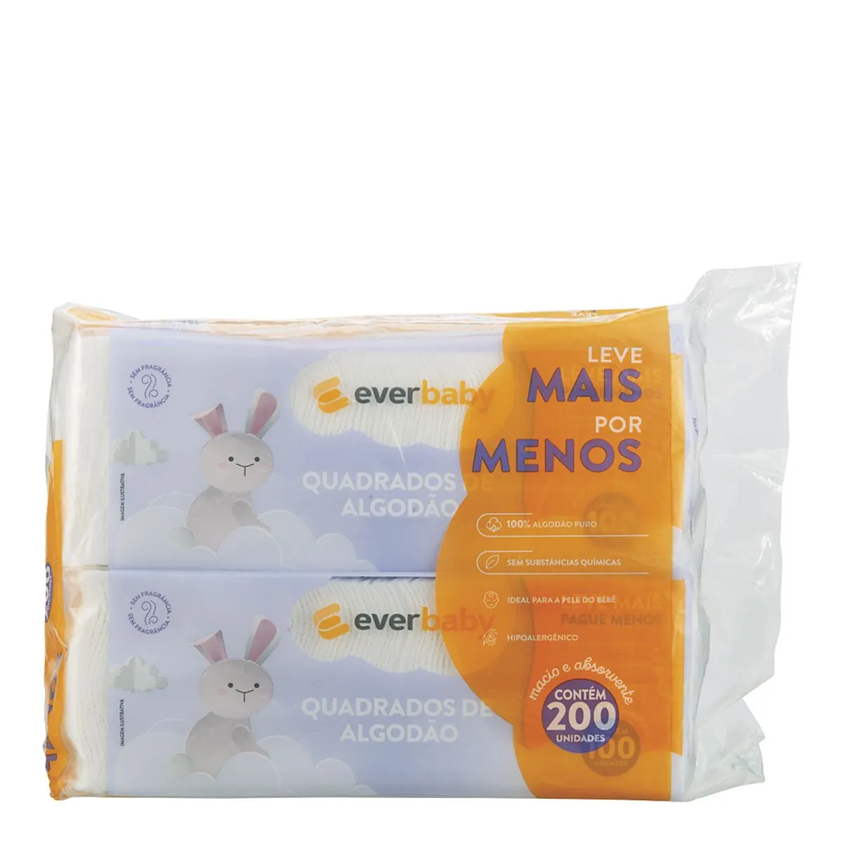 Algodão Quadrado Ever Baby 200 Unidades