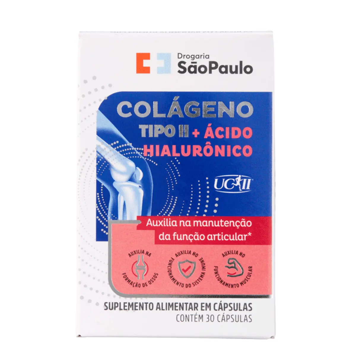Colágeno Tipo II UC-II+ Ácido Hialurônico + Vitaminas e Minerais Drogaria São Paulo 30 Cápsulas