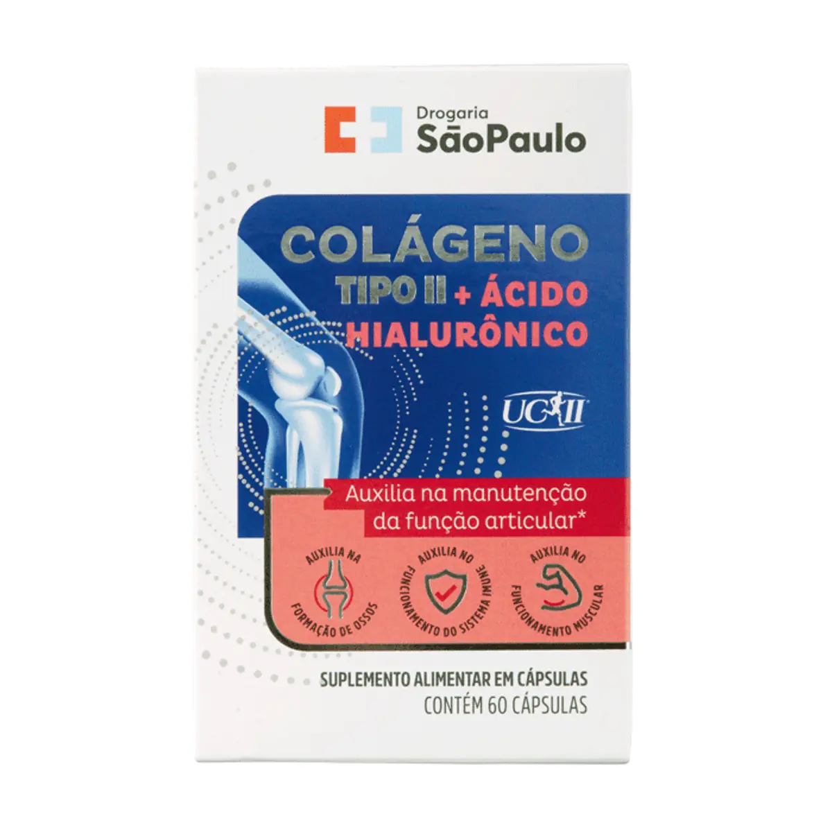 Colágeno Tipo II UC-II + Ácido Hialurônico + Vitaminas e Minerais Drogaria São Paulo 60 Cápsulas