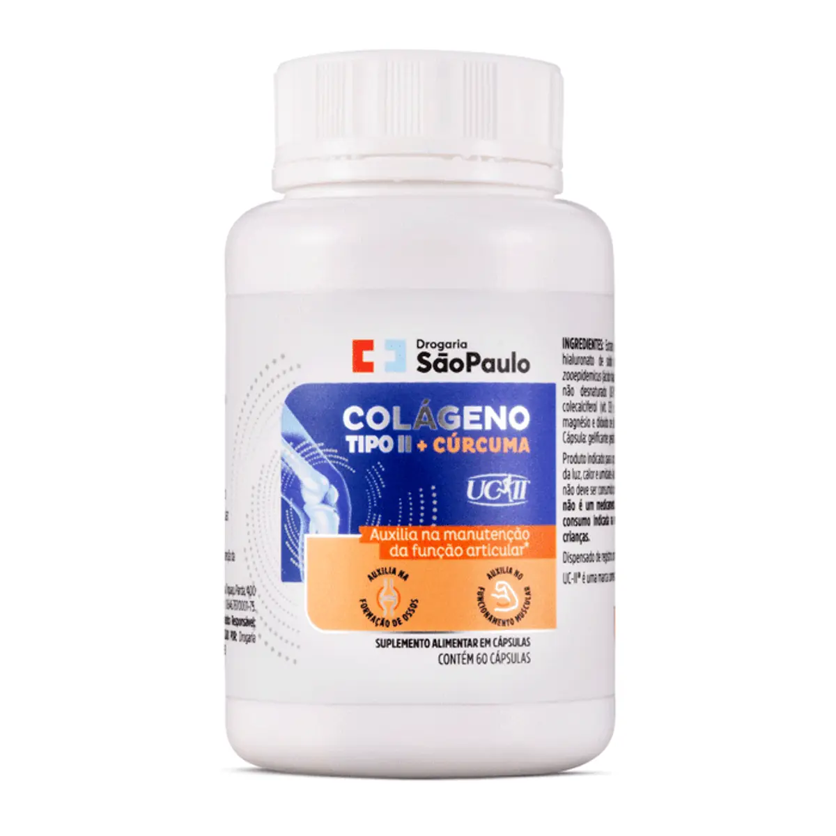Colágeno Tipo II UC-II + Cúrcuma Drogaria São Paulo 60 Cápsulas