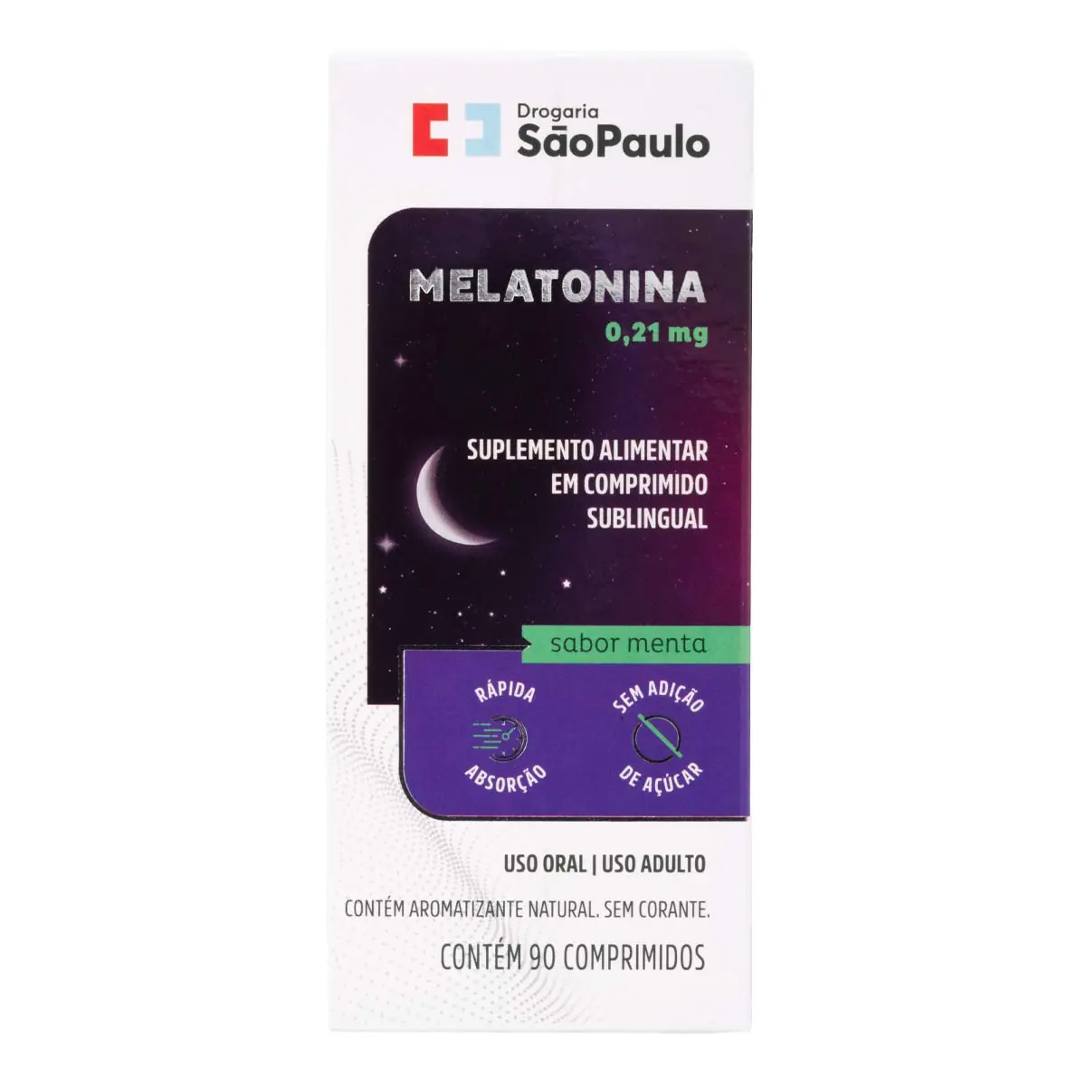 Melatonina 0,21mg Drogaria São Paulo Sabor Menta 90 Comprimidos Sublingual