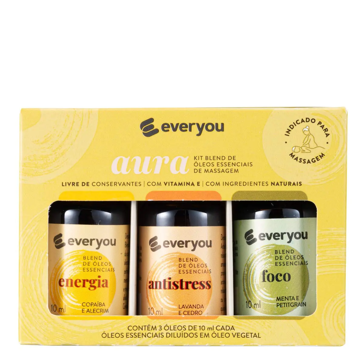 Kit Óleos Essenciais Ever You Trio Blends Stress + Muscular + Foco 10ml Cada