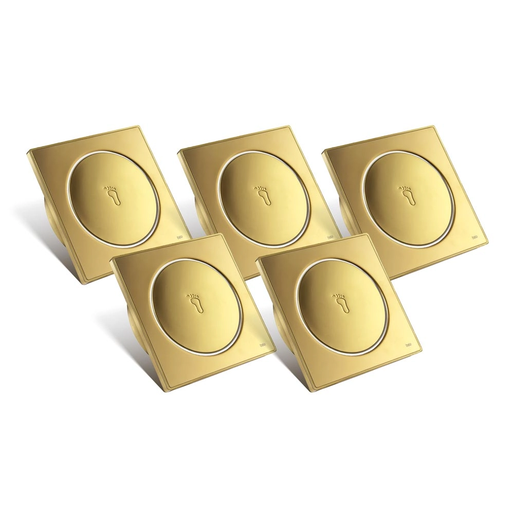 Kit 05 - Ralo Click Inox Dourado 15x15 Cm + Porta Grelha