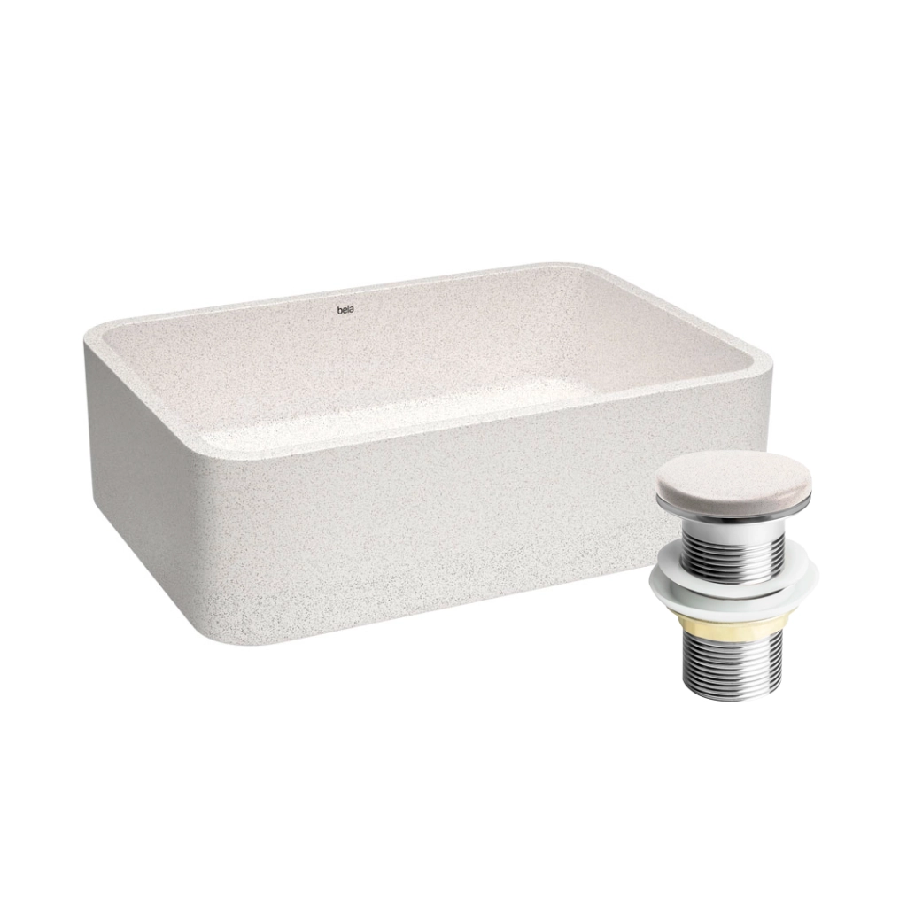 Kit Cuba Concreto Apoio 40cm Moran Granilite Polar + Válvula