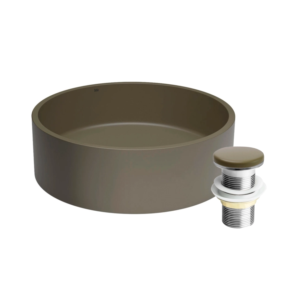 Kit Cuba Banheiro Concreto 35cm Oso Musgo + Válvula
