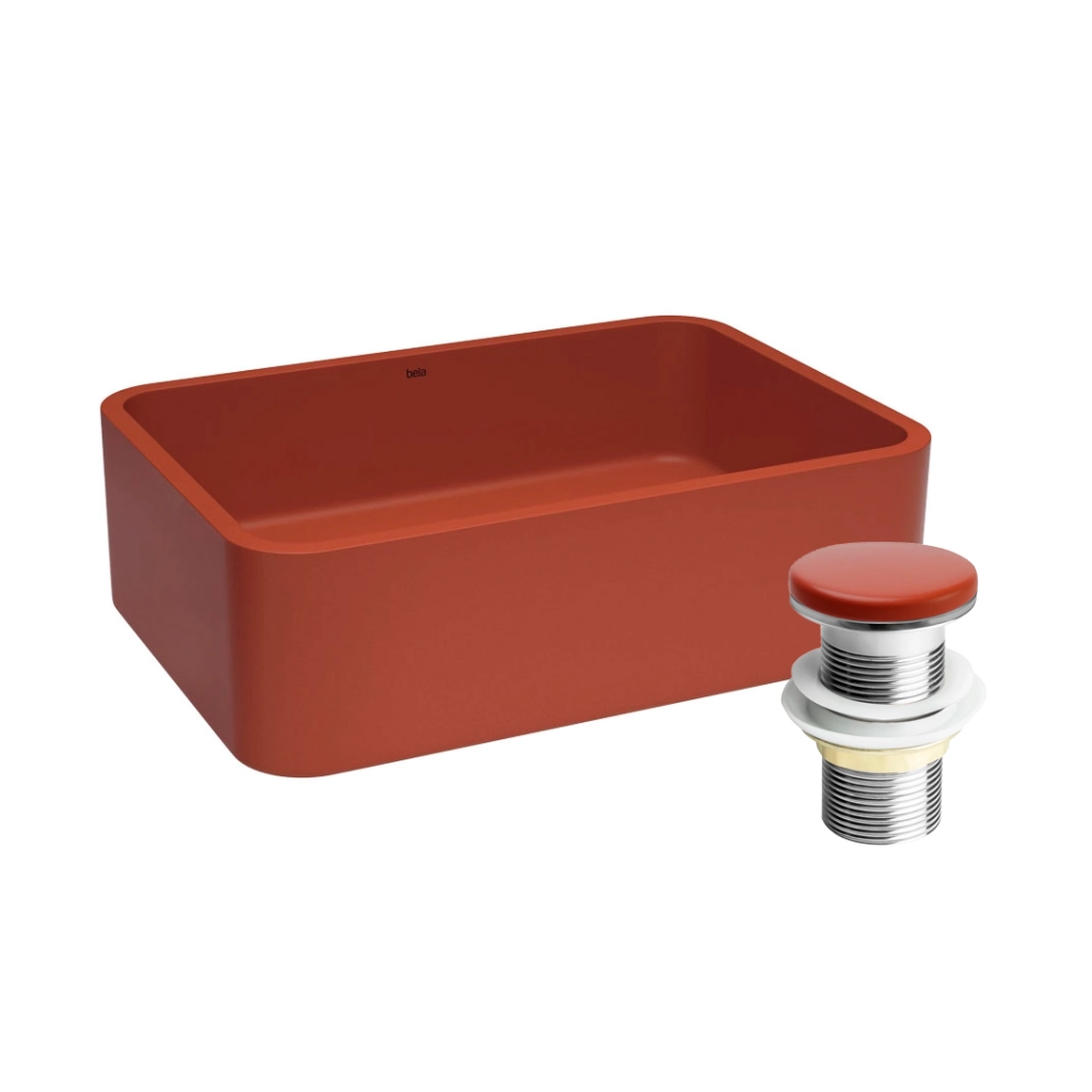 Kit Cuba Banheiro Concreto 40cm Moran Marsala + Válvula