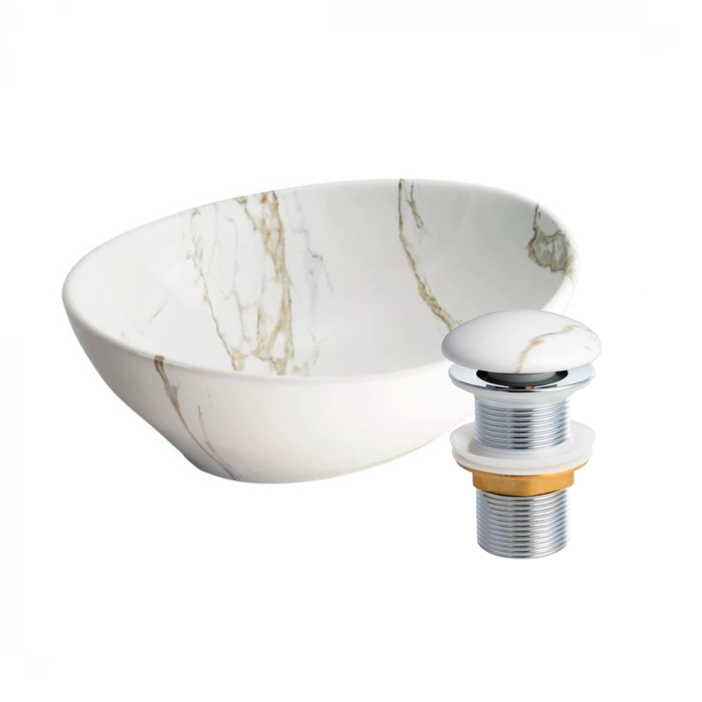 Kit Cuba Banheiro Louça Apoio 41cm Bari Carrara + Válvula