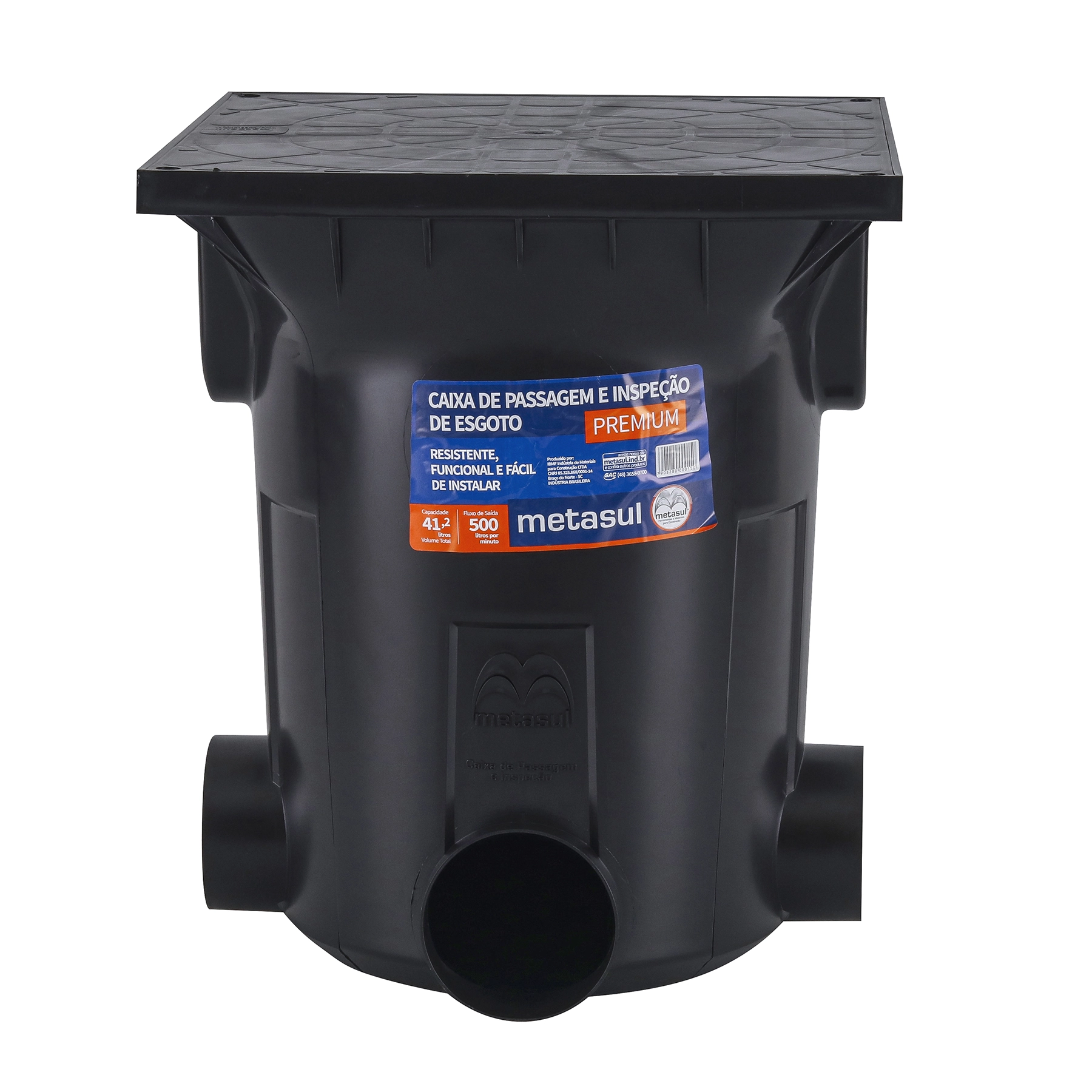 Caixa de Passagem e Inspenção de Esgoto Polipropileno 41,2L 100mm Premium Metasul