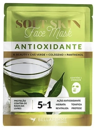 Máscara Facial Antioxidante Soft Skin Com Chá Verde Bella Femme