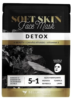 Máscara Facial Detox Kbeauty Carvão Ativado Soft Skin 5 Em 1 Bella Femme 10g