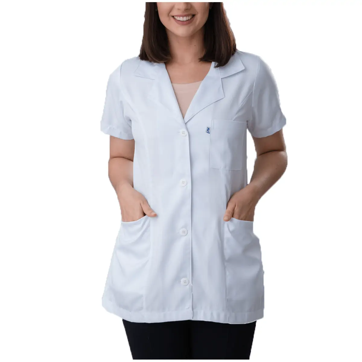 Jaleco Liso Feminino Manga Curta Branco Gabardine Namaste - Jaleco Liso Feminino Manga Curta Branco