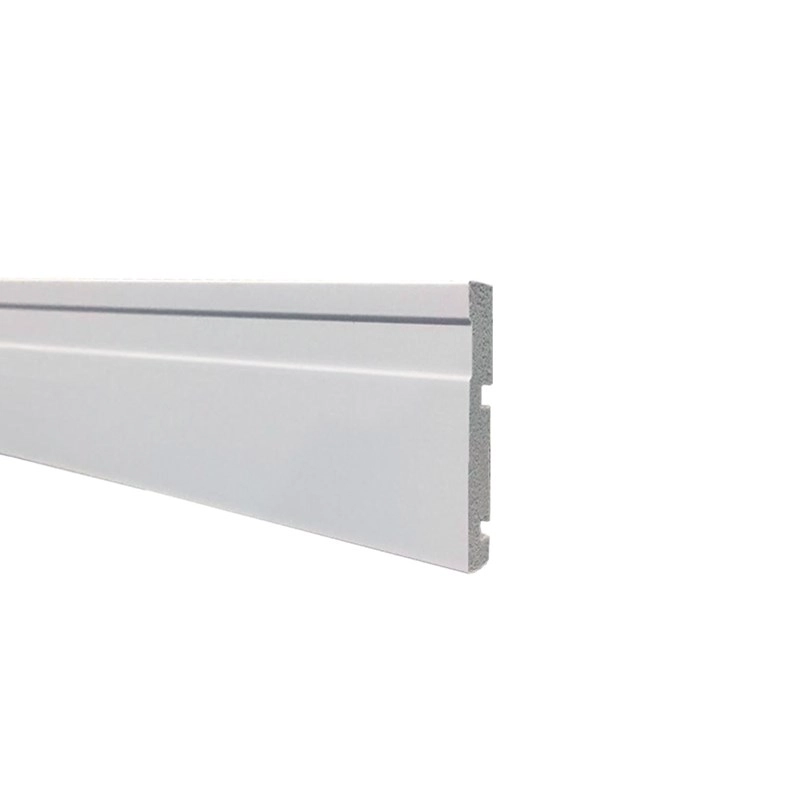 Guarnição De Poliestireno Espaçofloor C/ Friso Branco 7cm X 15mm X 2,20m