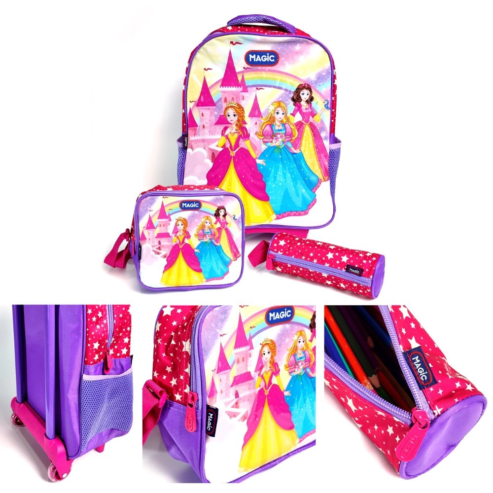 Mochila De Rodinhas C/estojo E Lancheira Princesas