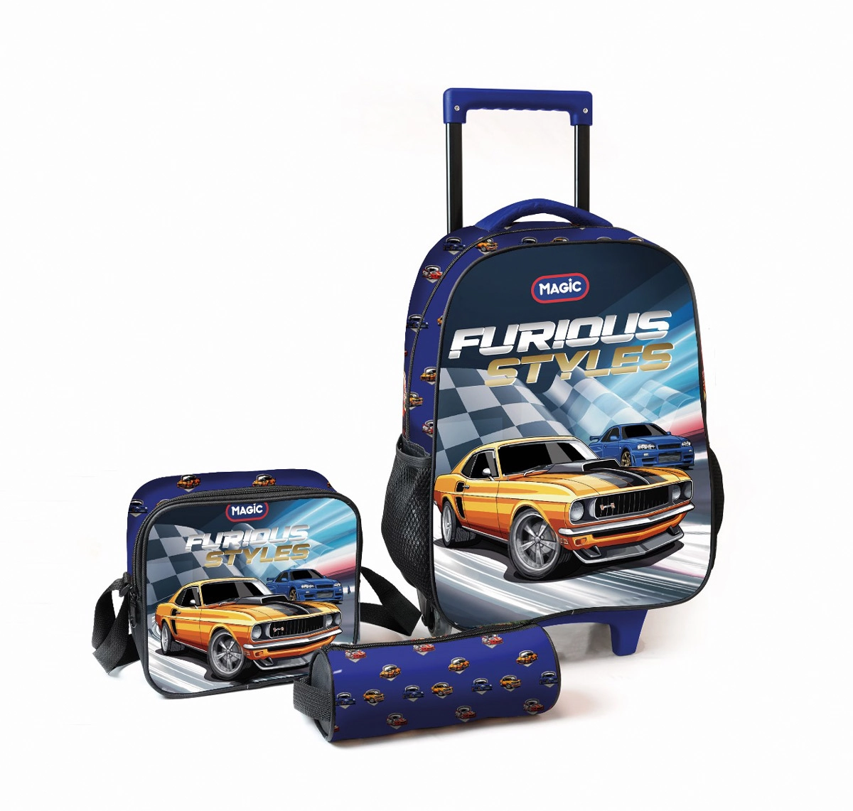Mochila De Rodinhas C/estojo E Lancheira Furiosos
