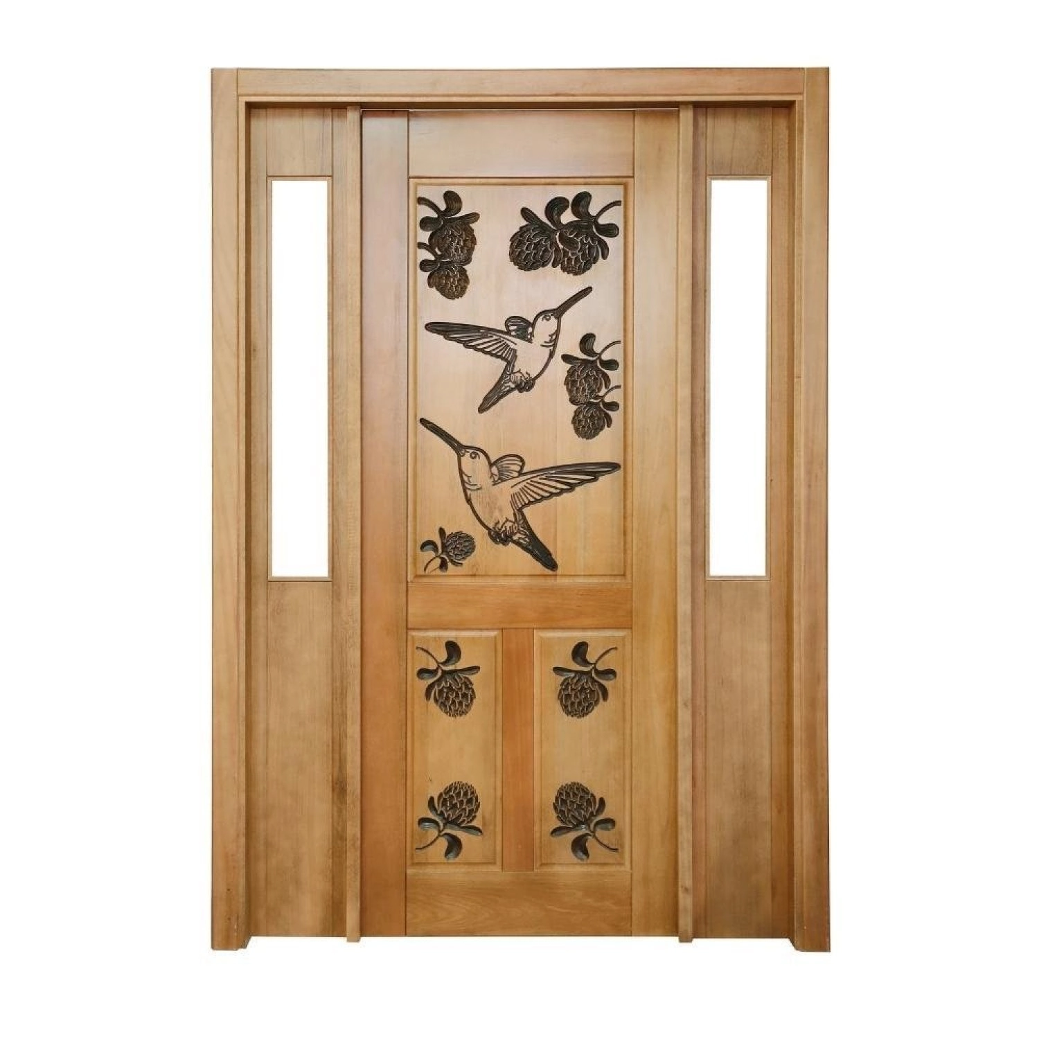 Portal Madeira Maciça Vitrô Duplo Beija Flor Real Entalhada Completa 143x213x18cm Cedro Rosa Marrom