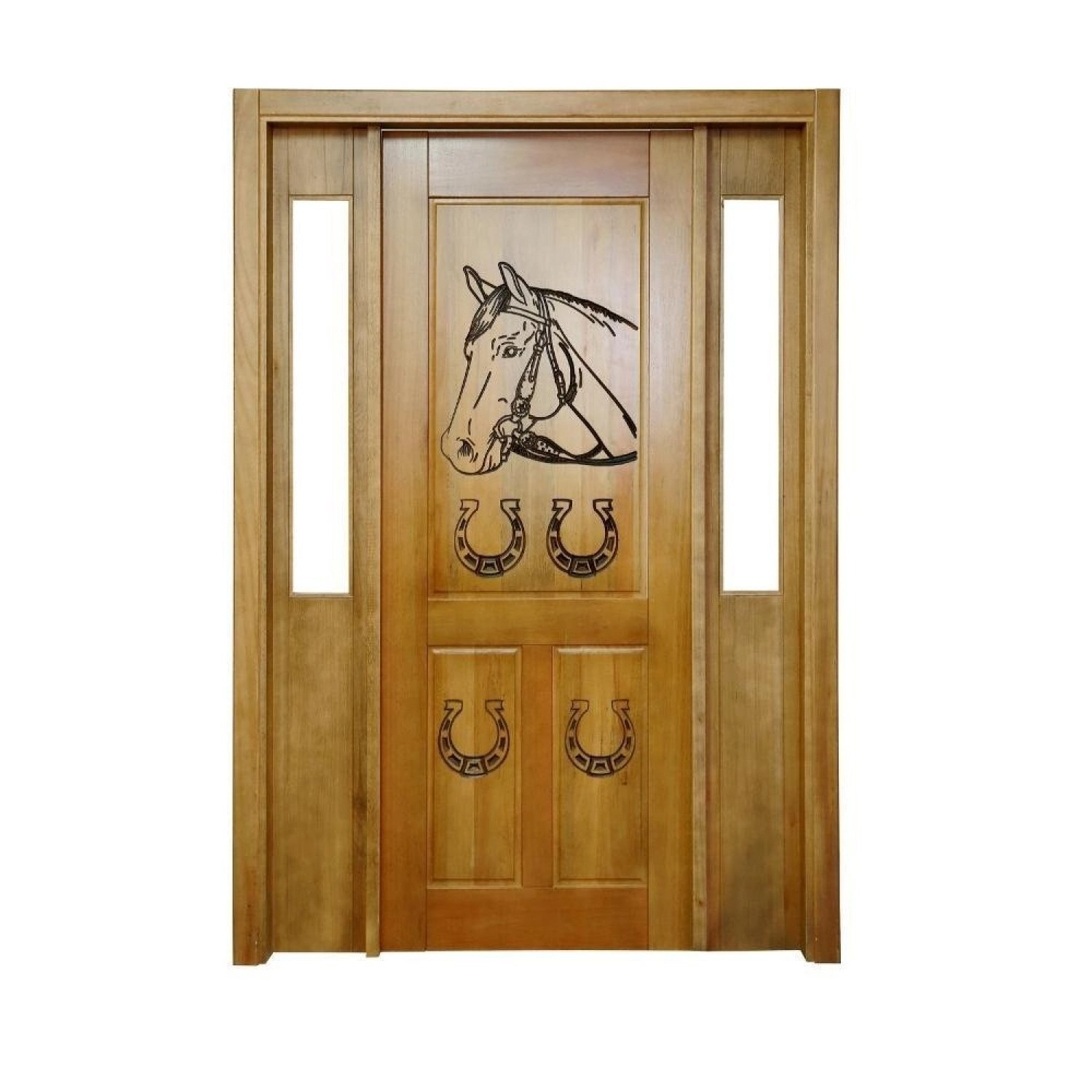 Portal Madeira Maciça Vitrô Duplo Cavalo Entalhada Completa 153x213x16cm Cedro Rosa Marrom