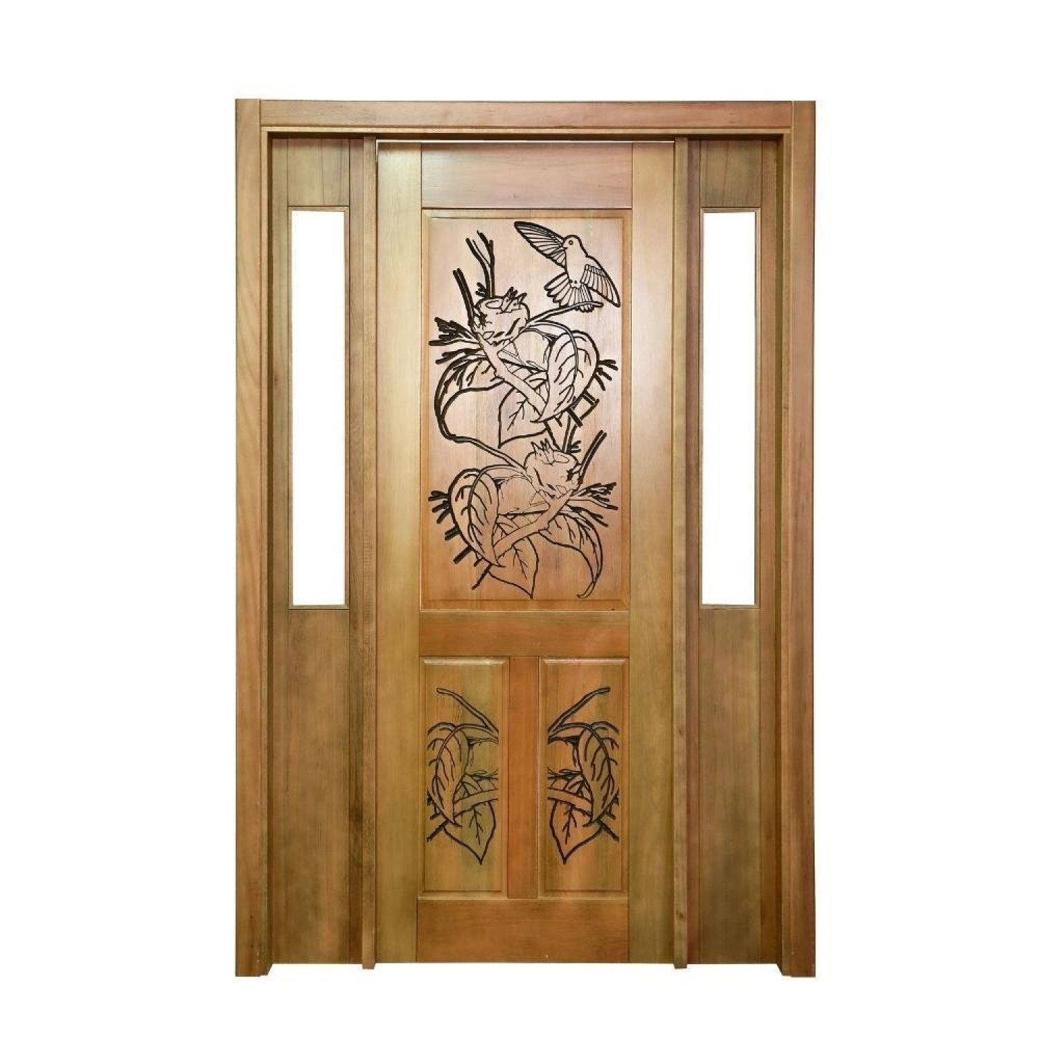 Portal Madeira Maciça Vitrô Duplo Ninho Entalhada Completa 153x213x14cm Cedro Rosa Marrom