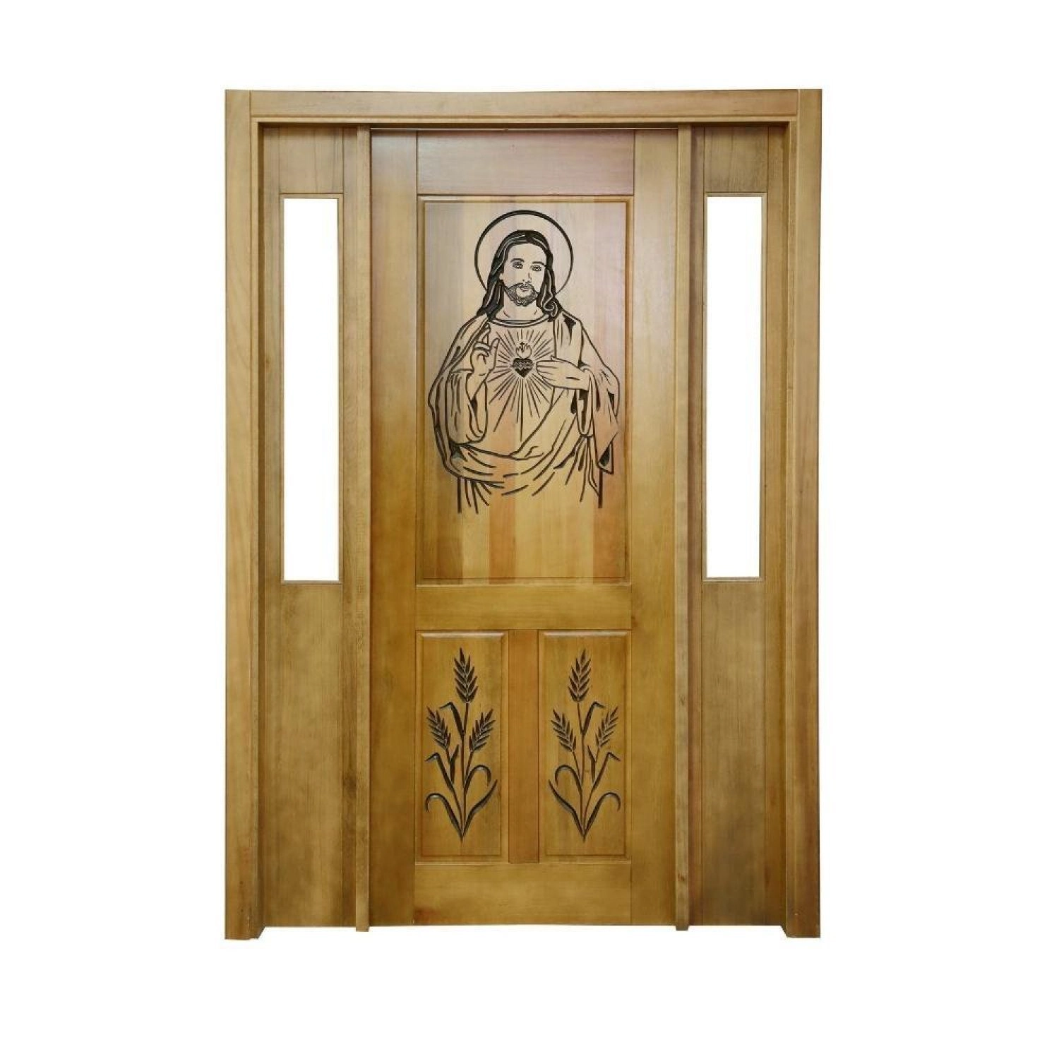 Portal Madeira Maciça Vitrô Duplo Cristo Entalhada Completa 143x213x14cm Cedro Rosa Marrom