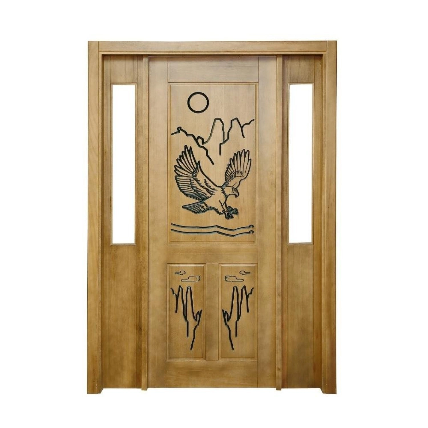 Portal Madeira Maciça Vitrô Duplo Águia Entalhada Completa 153x213x14cm Cedro Rosa Marrom