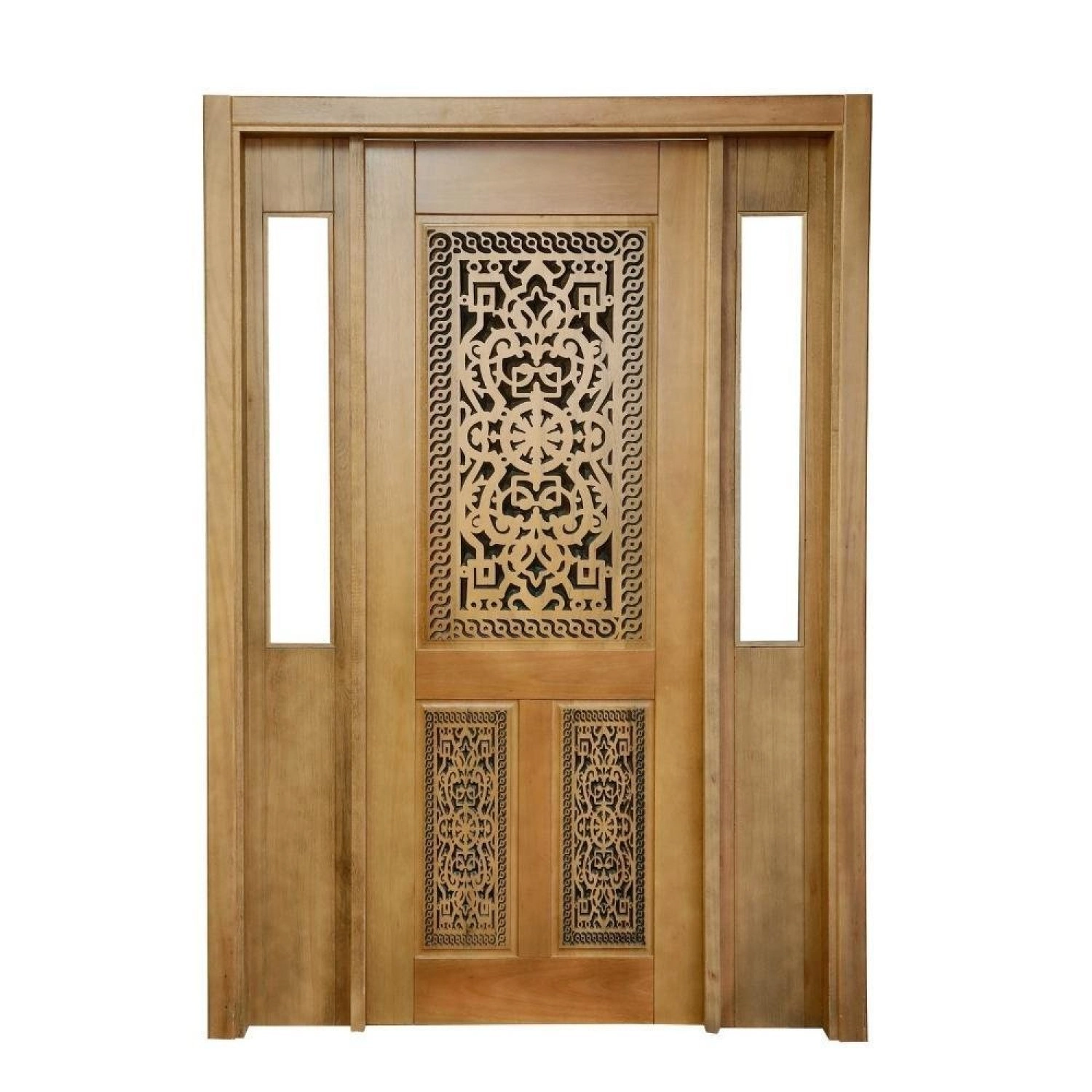 Portal Madeira Maciça Vitrô Duplo Lima Entalhada Completa 143x213x14cm Cedro Rosa Marrom