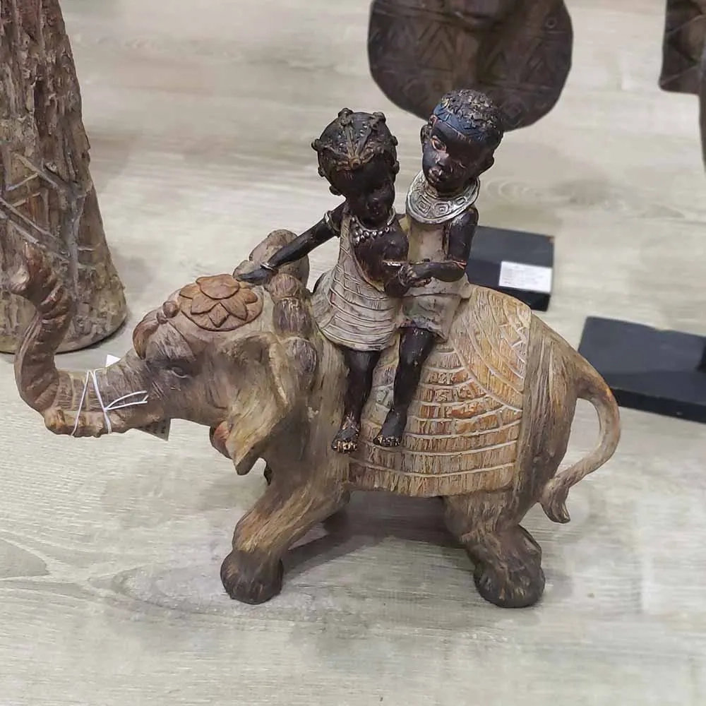 Elefante Resina C Duas Criancas 27x12x24cm Rq0062 Btc
